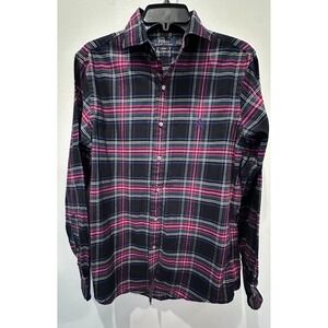 Polo Ralph Lauren Shirt Men Small Red Blue Plaid Flannel Button Up Slim Tartan‎